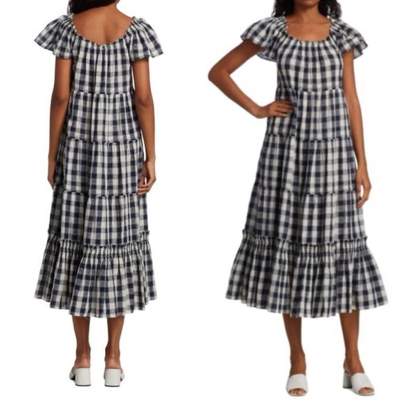 THE GREAT The Nightingale Gingham Navy Maxi Dress Sz M - Picture 1 of 5
